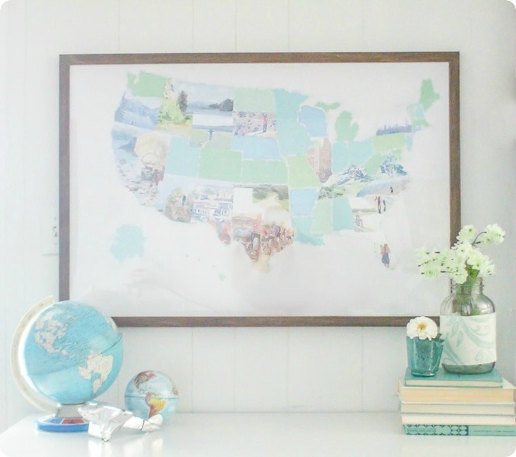 framed personalized photo map from vacation photos.