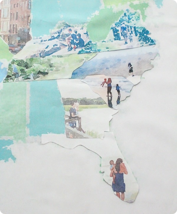 Beautiful watercolor photo map. Make a personalized photo map from your own vacation photos.