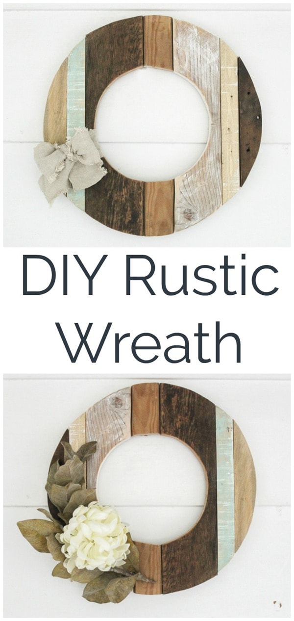 Make a rustic fall wreath using reclaimed wood. Simple DIY farmhouse wreath that also looks beautiful in spring and summer. 