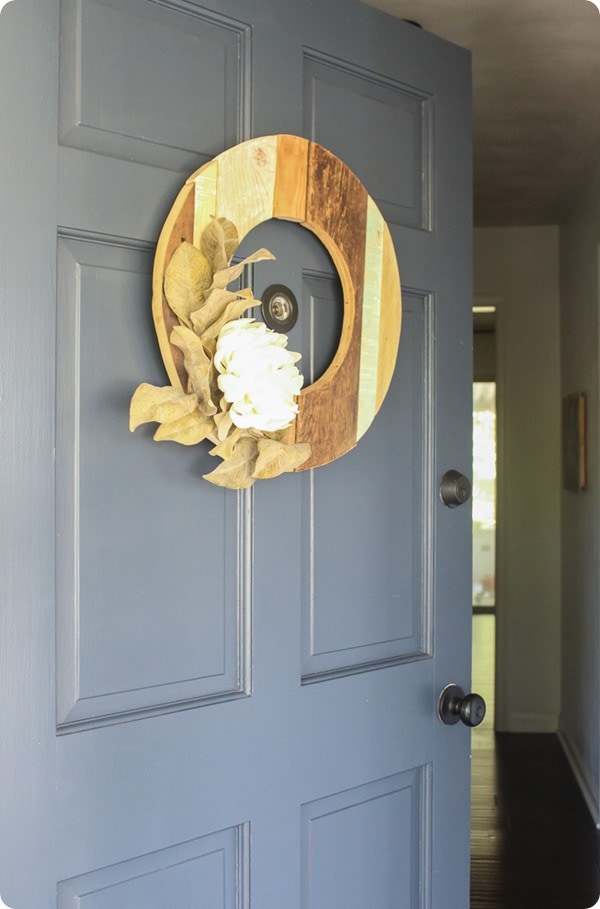 DIY rustic fall wreath on front door