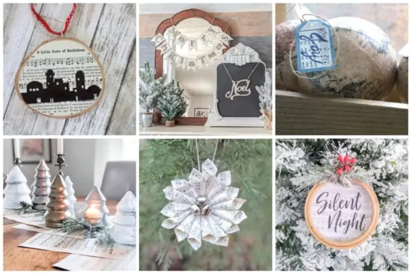 collage of christmas ornaments and christmas decor made from Christmas music.