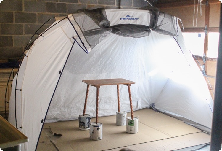 table in spray shelter.