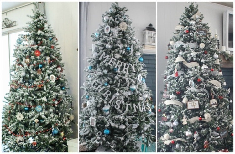 3 Christmas trees with different color themes