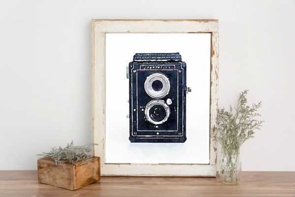 framed photo of vintage camera