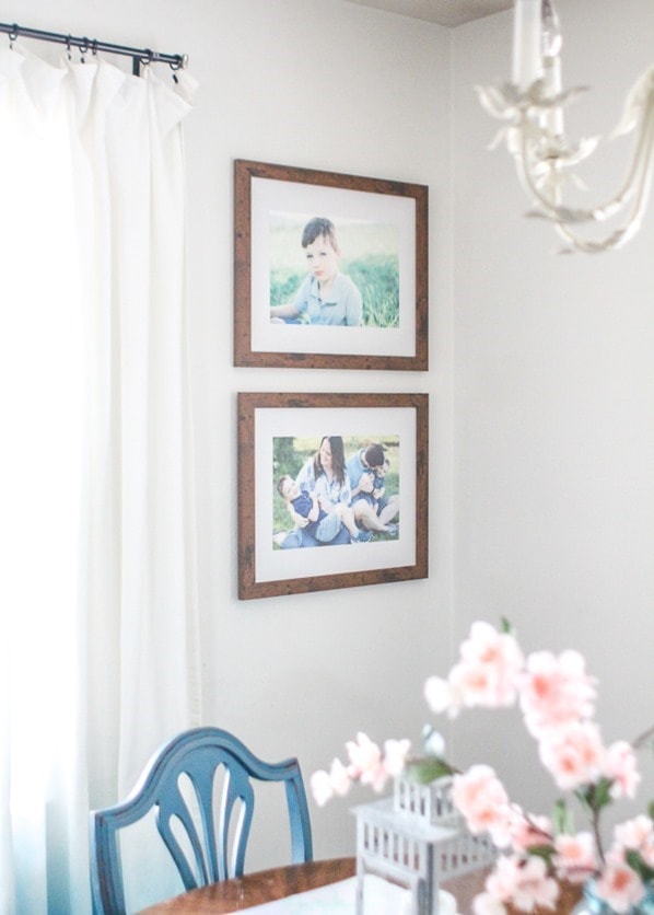 family photos in dining room