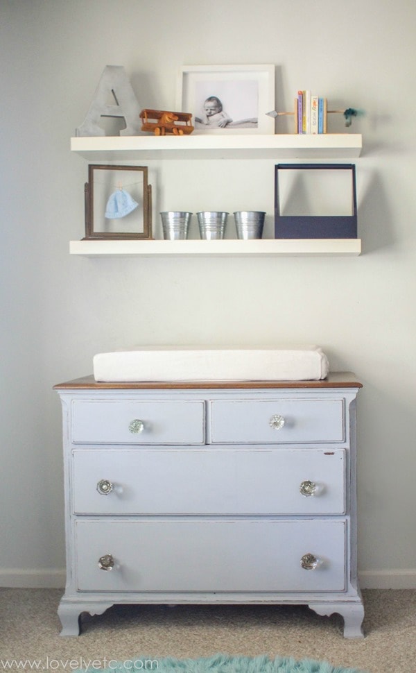 dresser painted decoart chalky finish everlasting with antique doorknobs, a painted dresser makes the perfect changing table