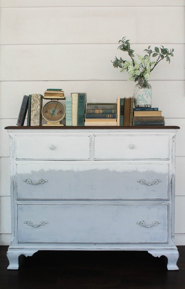 Handpainted gray and white dresser. A touch or modern farmhouse style plus a touch of boho.