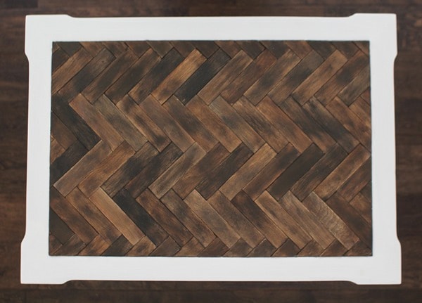 completed herringbone table top.