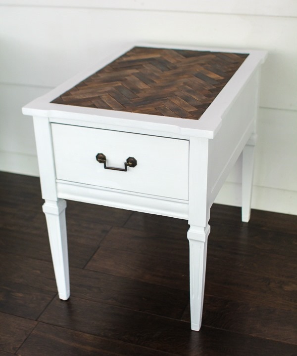 end table with herringbone top