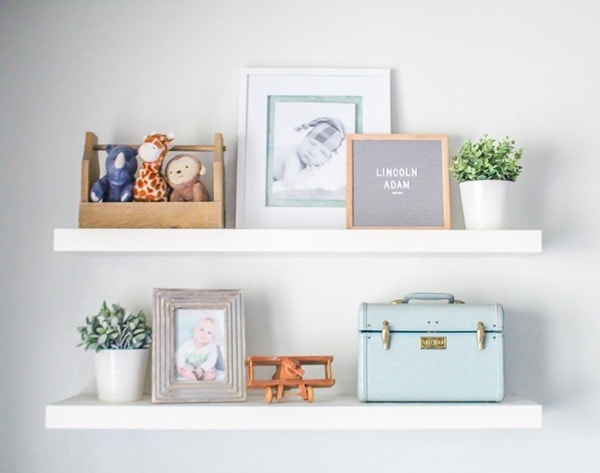 floating shelves in nursery