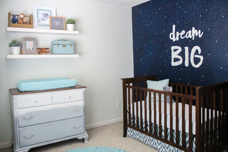 navy, gray, and white nursery