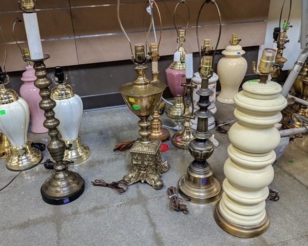 a collection of thrift store lamp bases