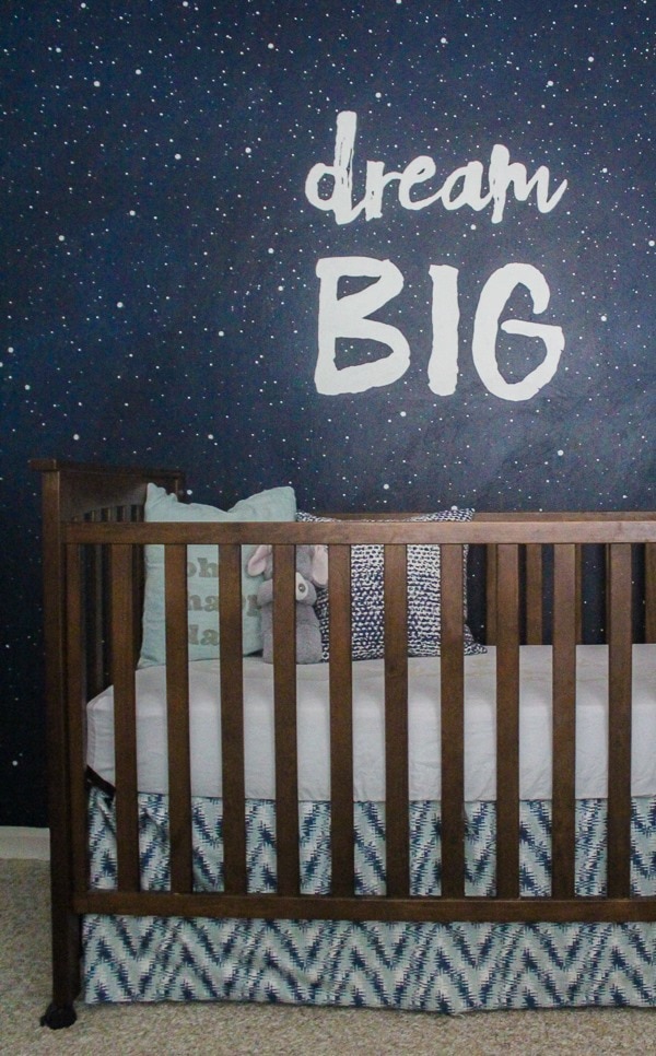 Dream Big mural in boy nursery. Step by step tutorial.