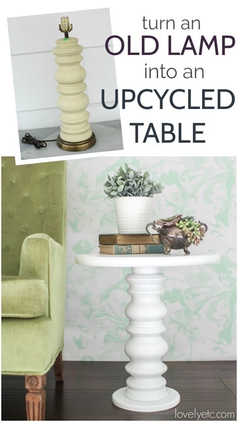 This gorgeous upcycled table is so easy to make and is super inexpensive using an old lamp from a thrift store. And the finished table would look great in almost any space from farmhouse to traditional to modern. 
