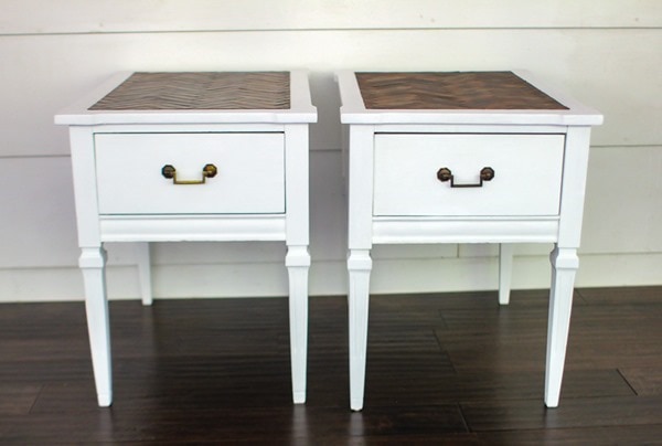 painted end tables with new hardware placement