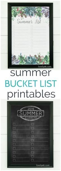 2019 Printable summer bucket list. Two different designs to choose from - succulents or chalkboard. Print it at home or print it as a huge engineering print and hang it on the wall.