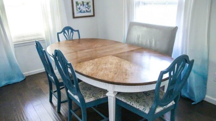 How To Refinish A Worn Out Dining Table, Dining Room Tables Two Tone