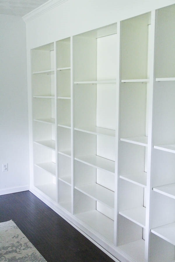 IKEA billy bookcases turned into beautiful built in bookshelves.