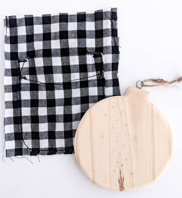 plaid pocket and wood ornament shape for diy plaid ornament.