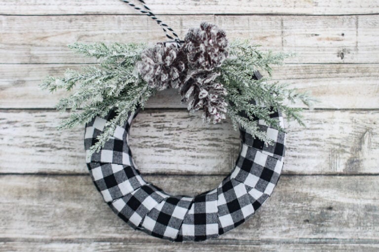 DIY buffalo plaid wreath ornament.