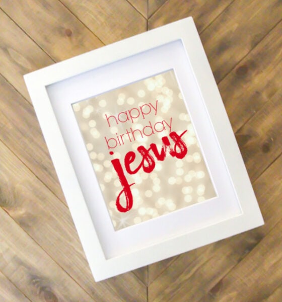 Free Happy Birthday Jesus printable in a frame.