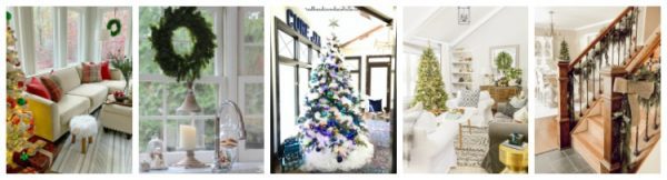 Collage of pictures of a house decorated for Christmas