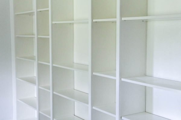 billy bookcases put together with holes filled