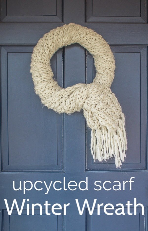 DIY winter wreath using an upcycled old scarf pin image.