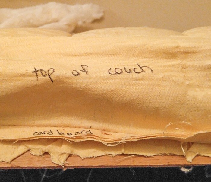 labeling the pattern to reupholster a couch