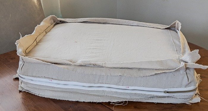 recovering couch cushions with piping and a zipper