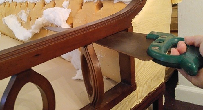 removing extra pieces from a vintage sofa