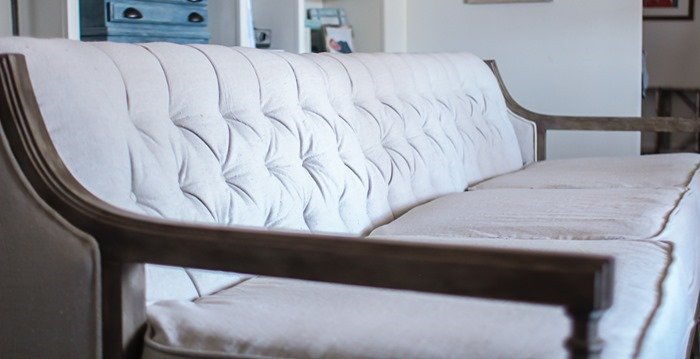 front view of diamond tufted couch back