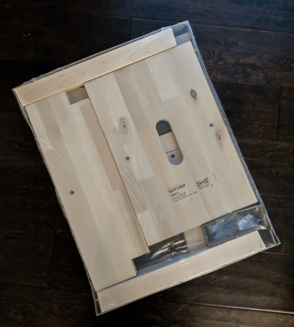 IKEA bekvam stool in package before being put together