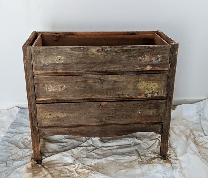 farmhouse dresser after cleaning and sanding.