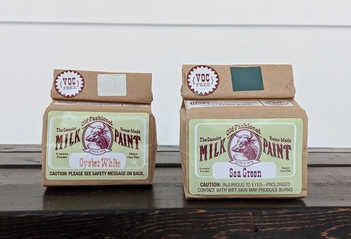 old fashioned milk paint sea green and oyster white.