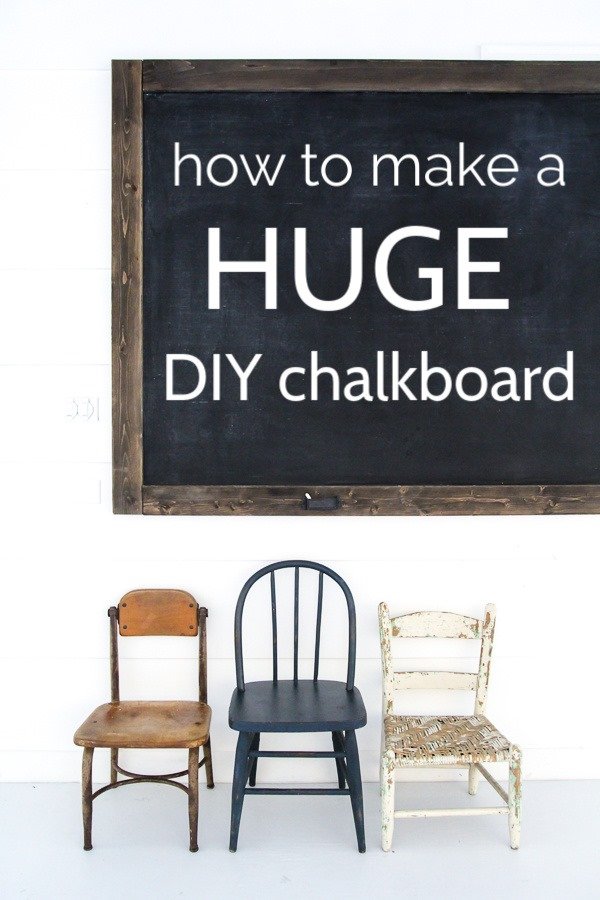 huge diy chalkboard with 3 kid chairs below it