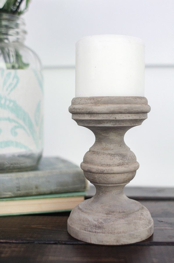 weathered wood paint finish on candlestick