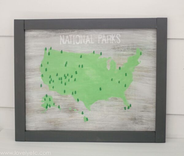 Map of the United States with National Parks marked.