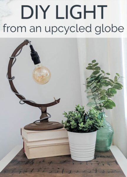 DIY light made from an upcycled globe. This is a quick and easy way to repurpose an old globe stand into a fabulous lamp.