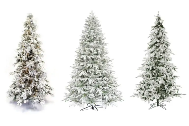 three flocked Christmas trees.