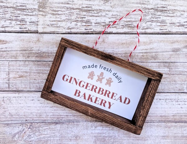 DIY Farmhouse Christmas ornament that says Made fresh daily, Gingerbread Bakery.