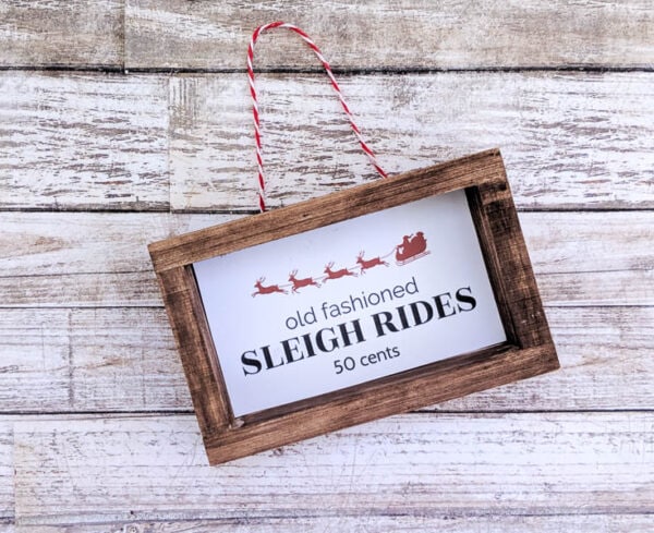 DIY old fashioned sleigh rides mini sign Christmas ornament.