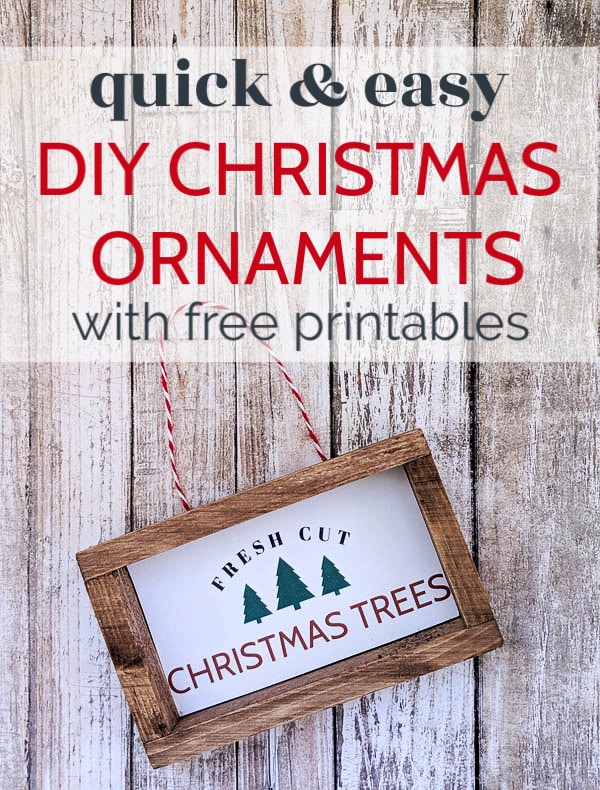 DIY Christmas ornament that looks like a mini wooden sign saying fresh cut Christmas trees.