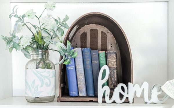 Vintage radio upcycled as a bookcase