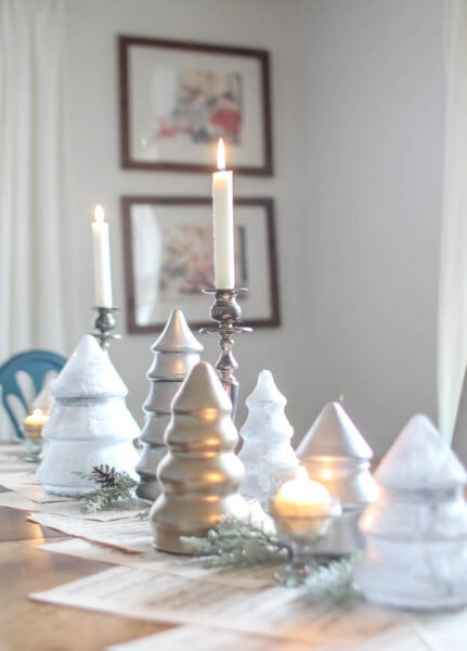 Inexpensive silver and gold Christmas centerpiece.