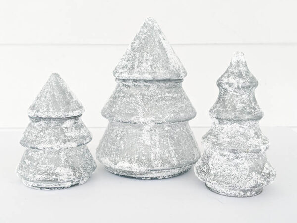 glass Christmas trees with epson salt snow.