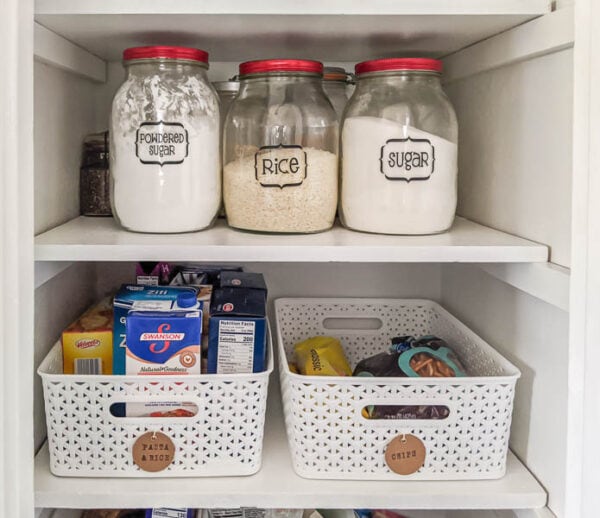 using jars and bins to organize a small pantry