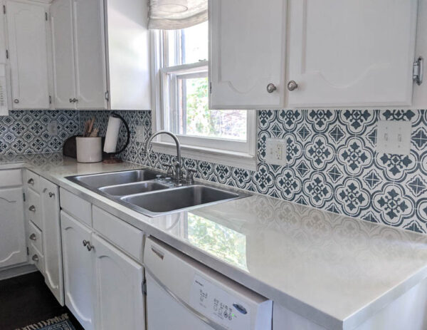 kitchen with stenciled backsplash