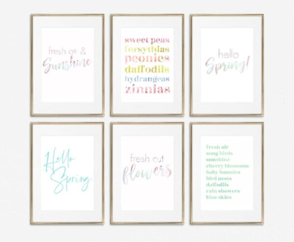 collection of six free spring printables