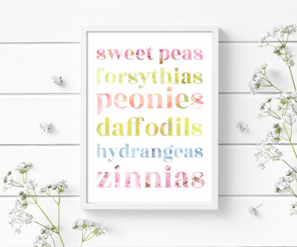Free printable art with spring flower names